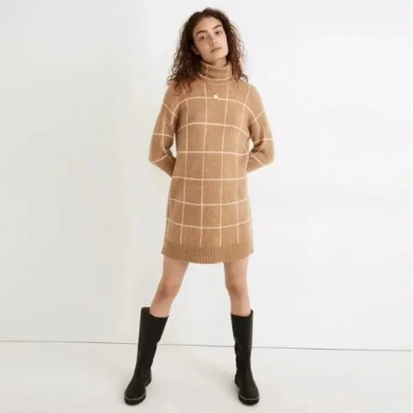 dress with a sweater over it Trendy, Chic Women's Clothing Boutique Beige Botany Oversized Ribbed Sweater Dress with Attached Scarf for Female, Bone Color, L/XL Size Lane 201